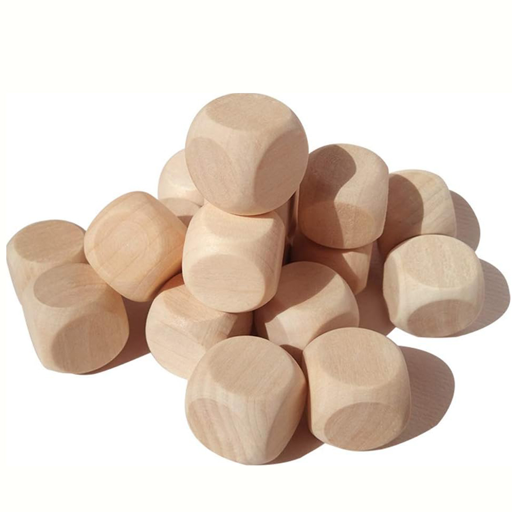 Dice Tower Wooden - 未完成の空白の木製のサイコロ、正方形のブロック、6面、角が丸い木製の立方体、DIYクラフトプロジェクト、10個