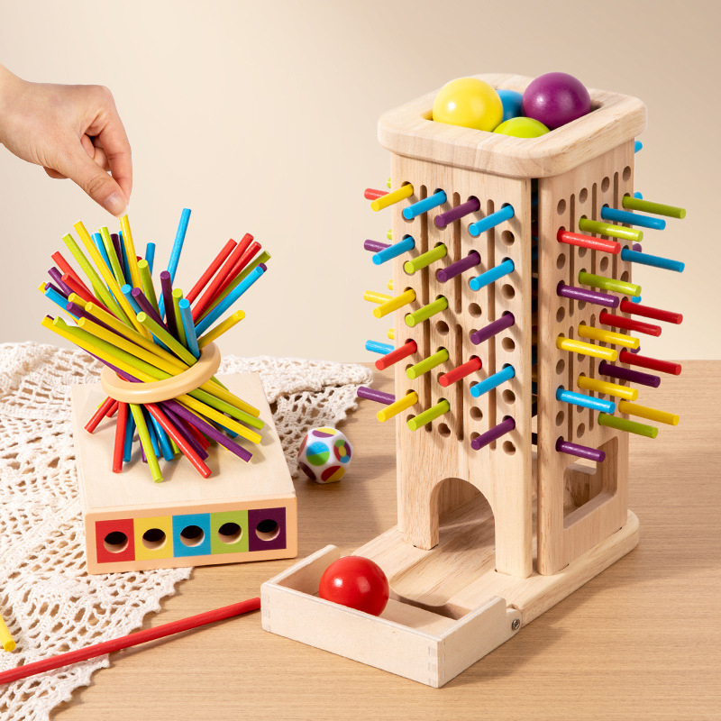 Dice Tower Wooden - モンテッソーリゲーム木製スティックタワーおもちゃスティックサイコロ運動能力開発スティックカウント数学教育玩具子供のため