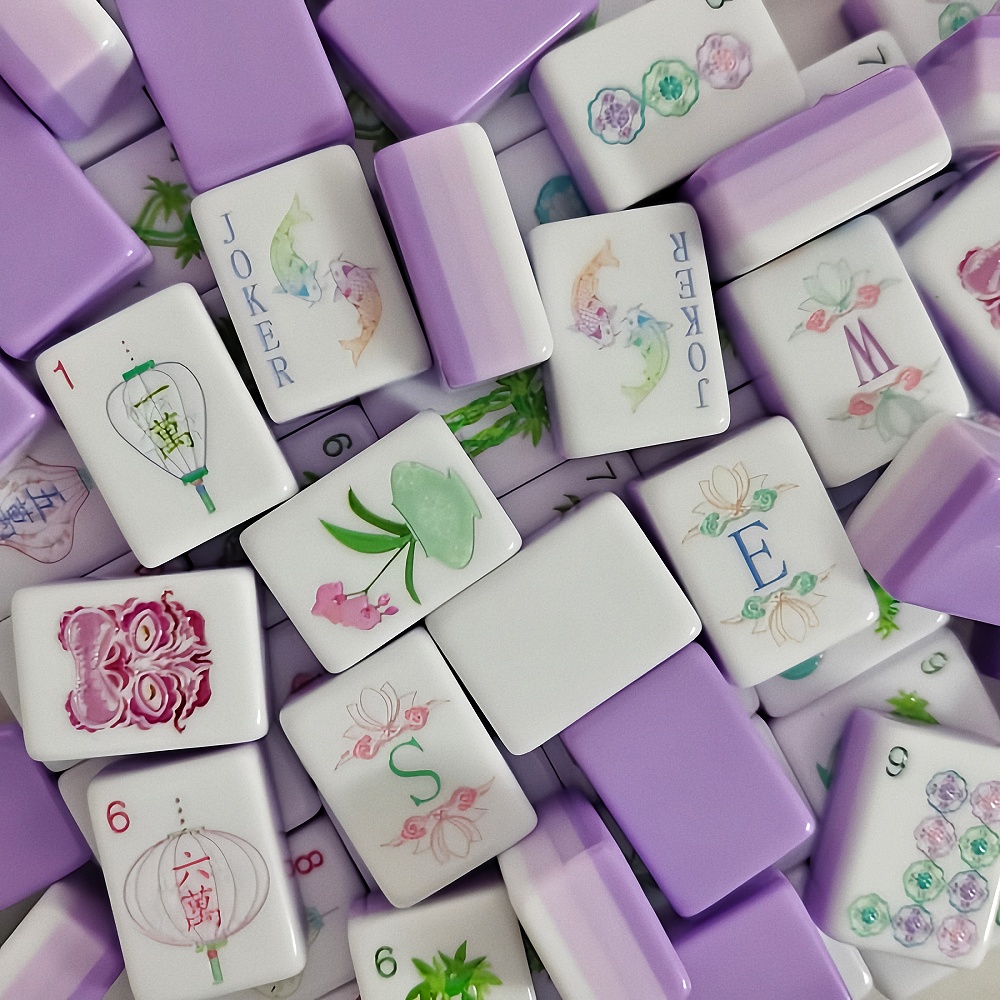 Board Game Mahjong - ポータブルアメリカン麻雀セット、OMHJGOライトパープル4層アクリル彫刻麻雀牌、エンターテイメント＆ギフト用