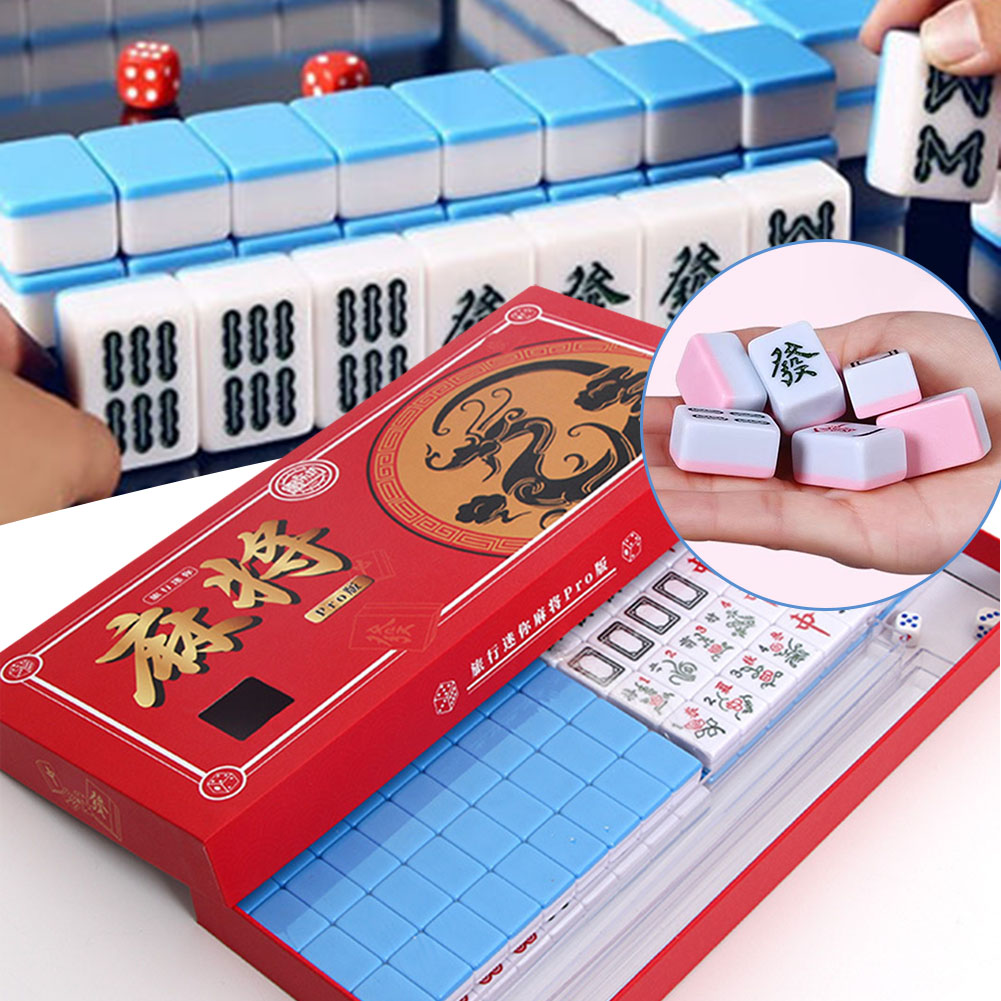 Board Game Mahjong - ポータブル旅行ミニ麻雀セット旅行麻雀セット収納ボックス付き落下防止ボードゲームおもちゃ家族の集まり用