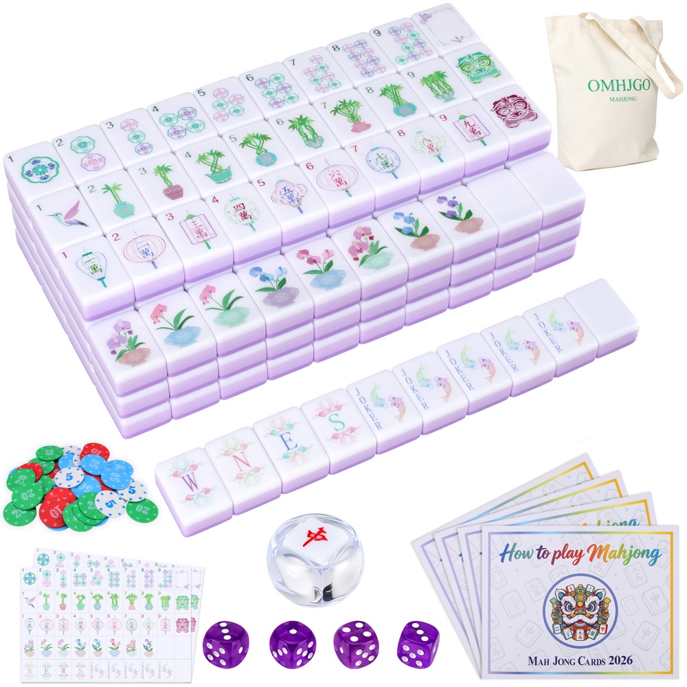Board Game Mahjong - 米国倉庫 4層アクリル製アメリカン麻雀セット、160個の彫刻麻雀牌セット、パーティーゲームとボードゲーム、サイコロとルールカード付き