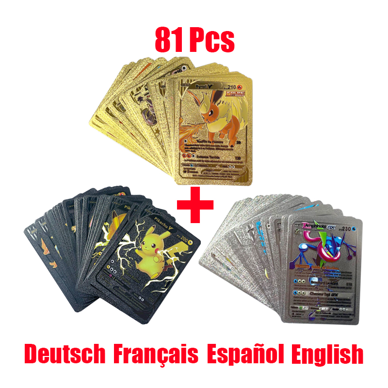 Board Game Pokemon - 81-15 個ポケモンカードゴールドシルバー Vmax GX カードコレクションバトルトレーナーカードスペイン語英語フランス語子供のおもちゃクリスマスギフト