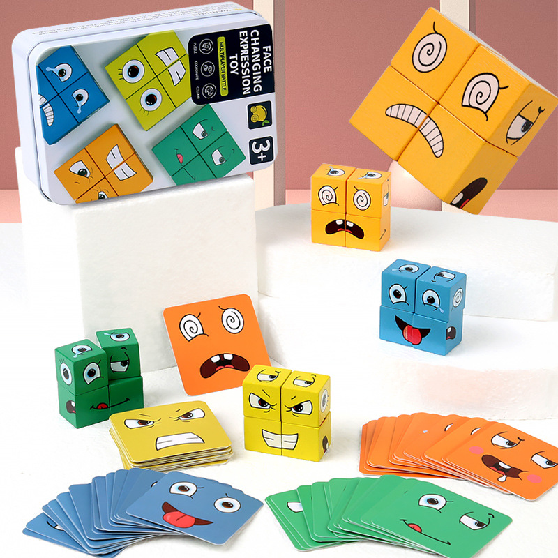 子供の顔変更表現パズルビルディングブロックモンテッソーリキュ - Dice Tower Wooden のレビューと価格