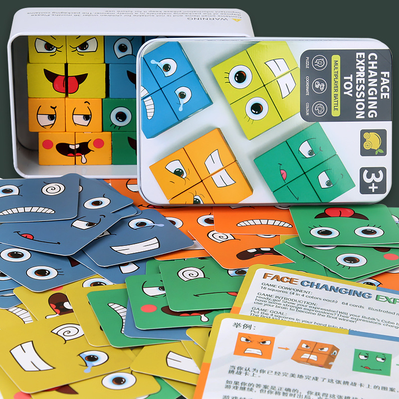 子供の顔変更表現パズルビルディングブロックモンテッソーリキュ - Dice Tower Wooden のレビューと価格