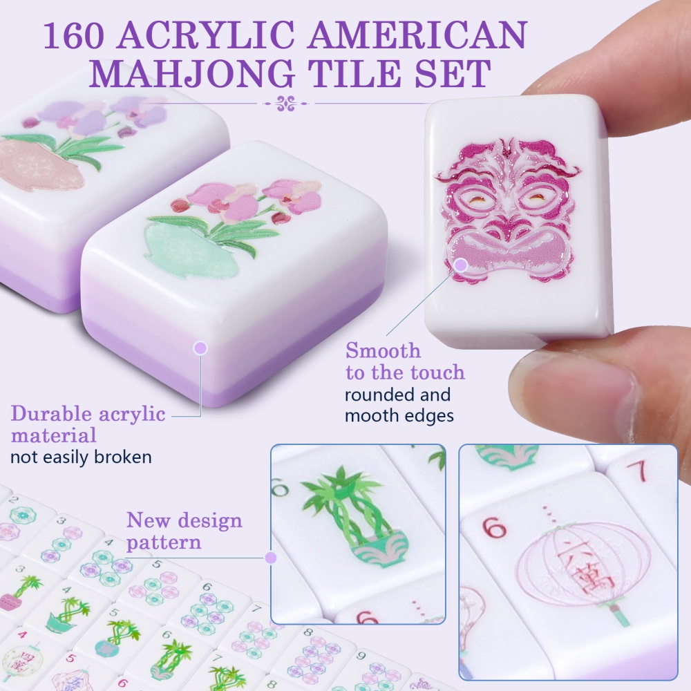 米国倉庫 4層アクリル製アメリカン麻雀セット、160個の彫刻 - Board Game Mahjong のレビューと価格